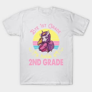 Unicorn Teacher Senior Student Bye 1st Grade Hello 2nd Grade First Day Of School T-Shirt